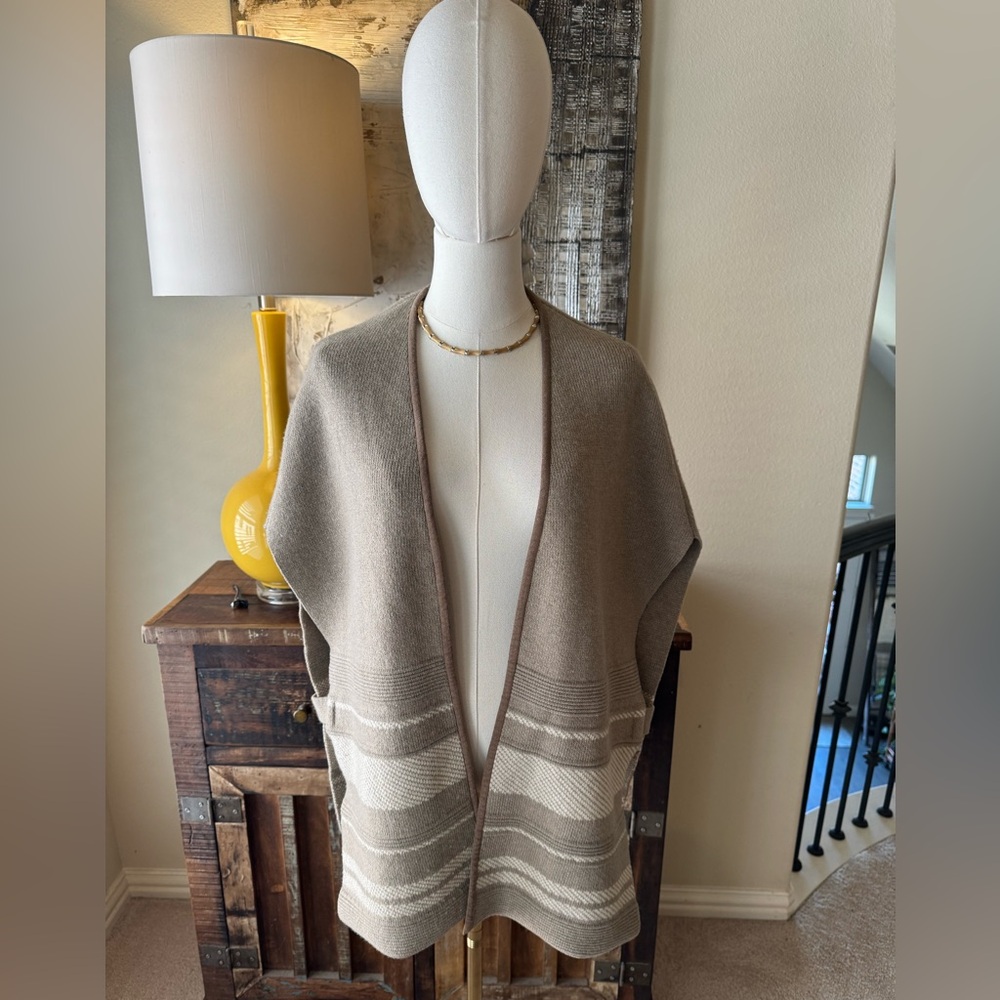Tan and Cream Blanket Poncho - one size
